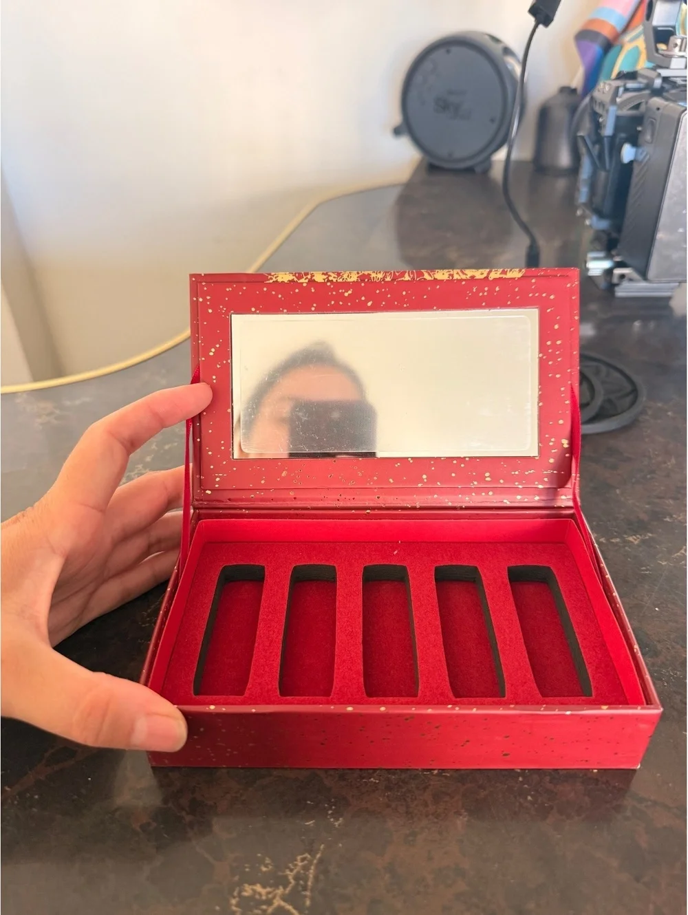 Dior Red and Gold Decorative Storage Box with Mirror